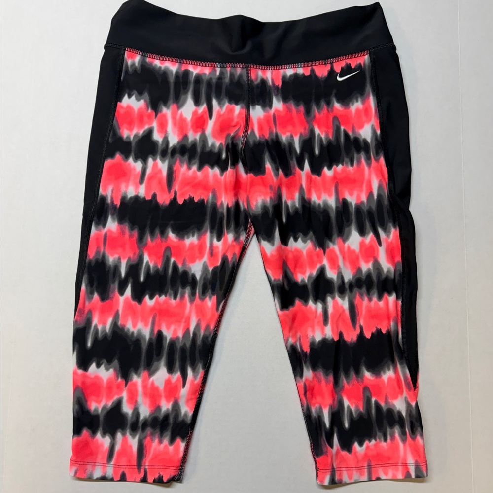 Nike Mid Rise Black Pink Tie Dye Striped Cropped Women’s Yoga Leggings‎
